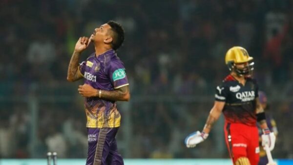 Sunil Narine becomes the first recipient of a slow-overs red card